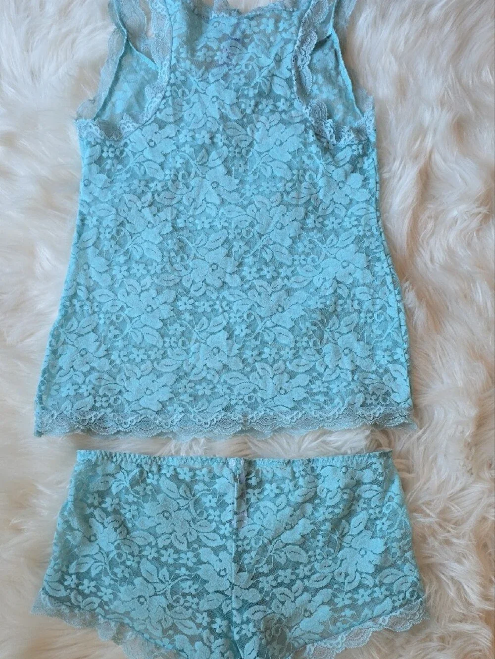 Adore Me Lace Tank Top & Boyshorts Set - Aqua Blue SIZE S